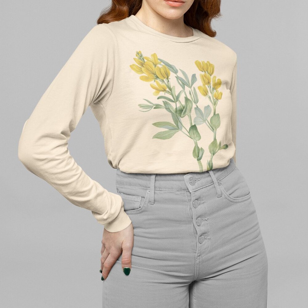 Prairie Thermopsis Vintage Floral Print Long Sleeve Graphic Tee T-shirt S M L XL
